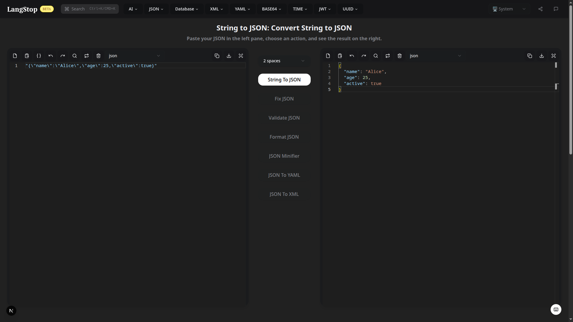 String to JSON
